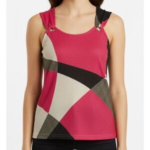 Geometric Pattern Tank Top, Women’s M, Hot Pink Black